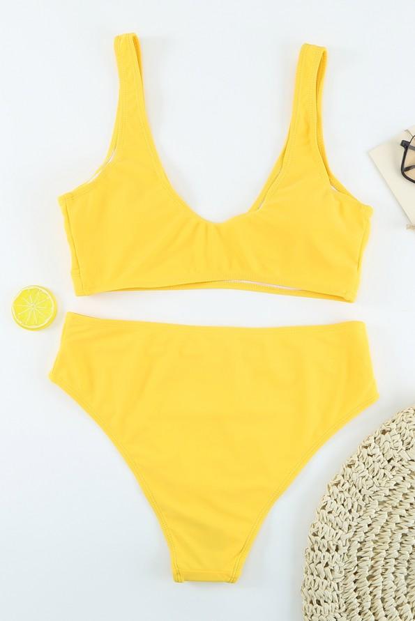 Seksi bikini komplet rumene navadne rebraste teksture
