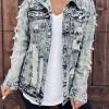 Siva raztrgana denim jakna z gumbi Lotte