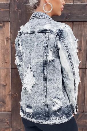 Siva raztrgana denim jakna z gumbi Lotte