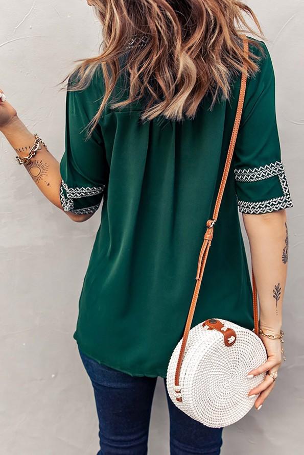 Sprednja vezena bluza z dolgimi rokavi do komolca Susanne