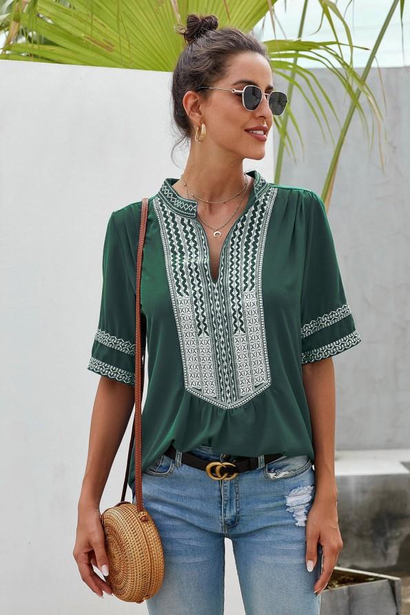 Sprednja vezena bluza z dolgimi rokavi do komolca Susanne