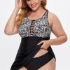 Tankini kopalke velike velikosti brez rokavov z izrezom Leoparda