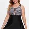 Tankini kopalke velike velikosti brez rokavov z izrezom Leoparda