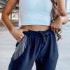 Temno modre jogger hlače z žepom in vrvicami z resicami Adeline