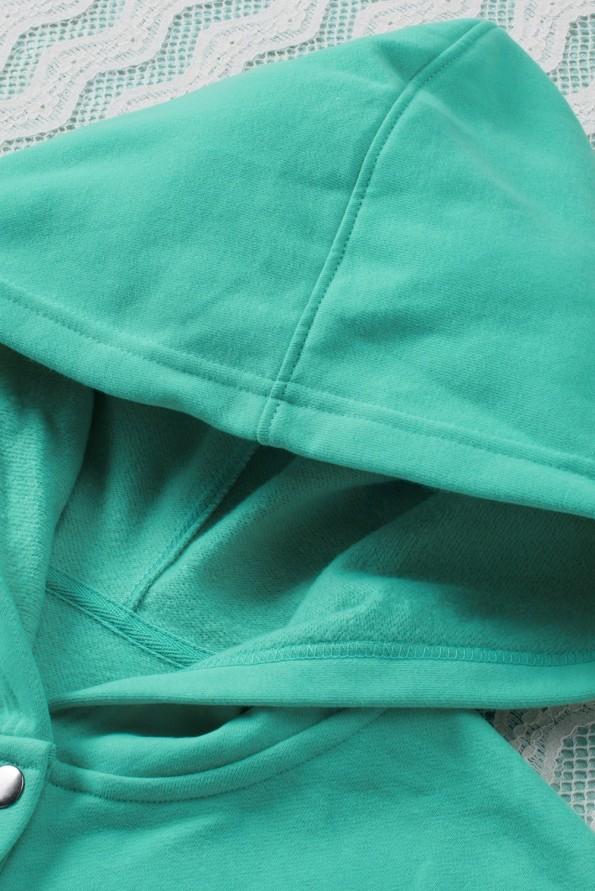 Turkizna majica s kapuco Henley z rokavi