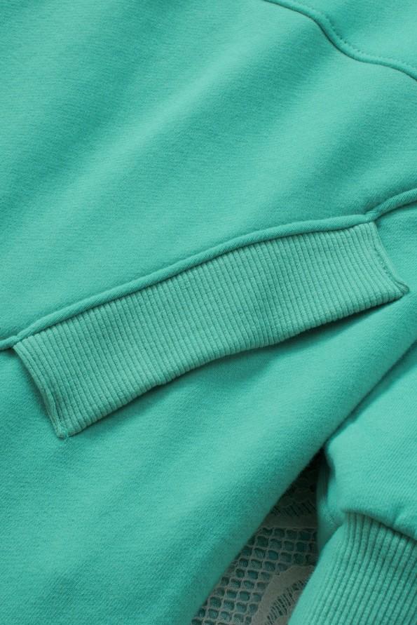 Turkizna majica s kapuco Henley z rokavi