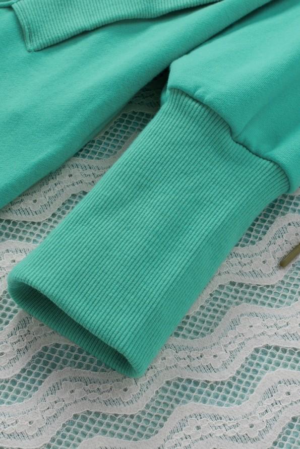 Turkizna majica s kapuco Henley z rokavi