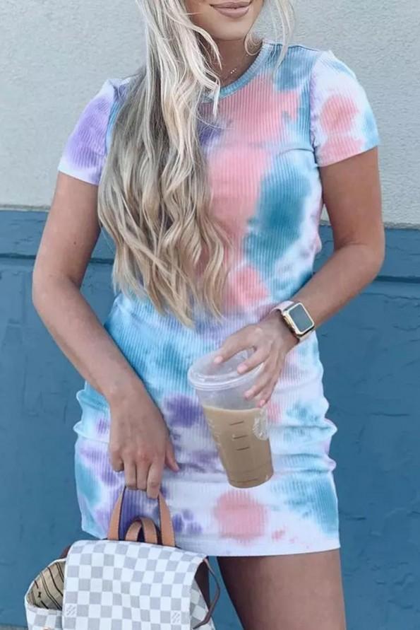 Večbarvna Bodycon obleka z O-izrezom Olivia