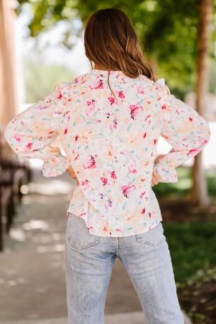 Večbarvna bluza z naborki z v-izrezom in vrvicami Jasmine