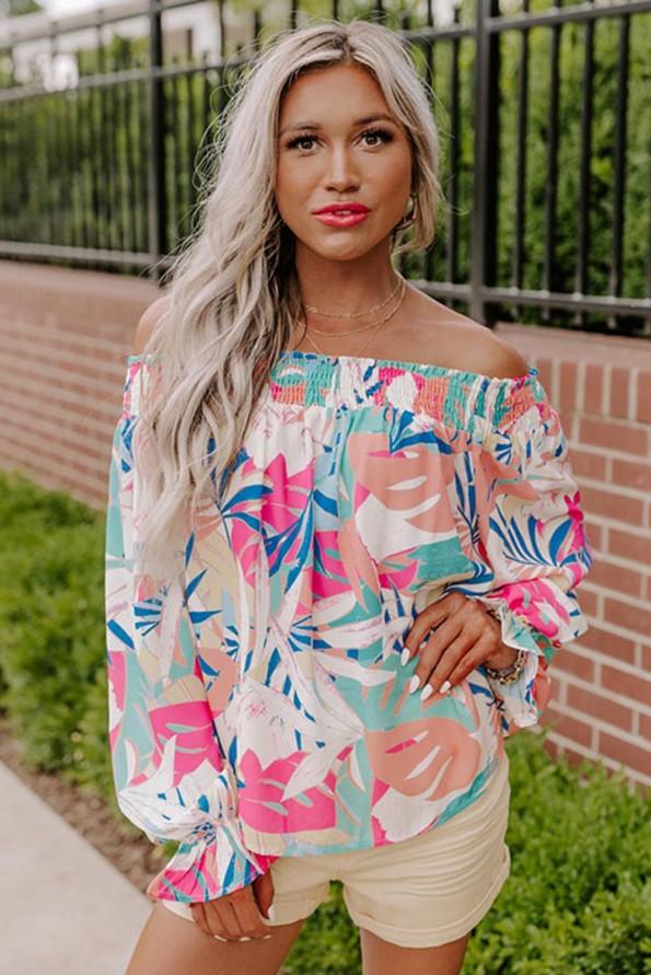 Večbarvna bluza z odprtimi rameni s cvetličnim potiskom Parry