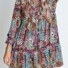 Večbarvna srajčna obleka z visokim pasom in v-izrezom s cvetličnim vzorcem Dorota
