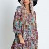 Večbarvna srajčna obleka z visokim pasom in v-izrezom s cvetličnim vzorcem Dorota