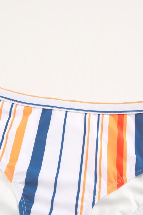 Večbarvne bikini kopalke s črtastim tiskom z U-izrezom in srednjim pasom Dornina