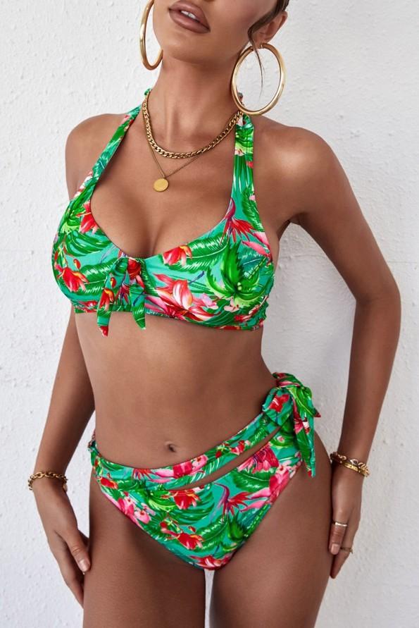 Večbarvni komplet bikini s cvetličnim potiskom Sandra