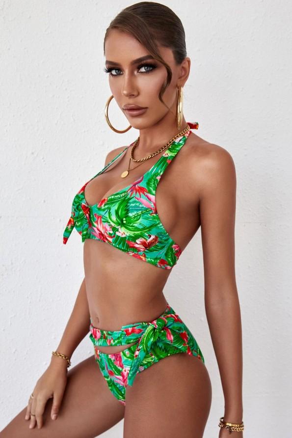 Večbarvni komplet bikini s cvetličnim potiskom Sandra