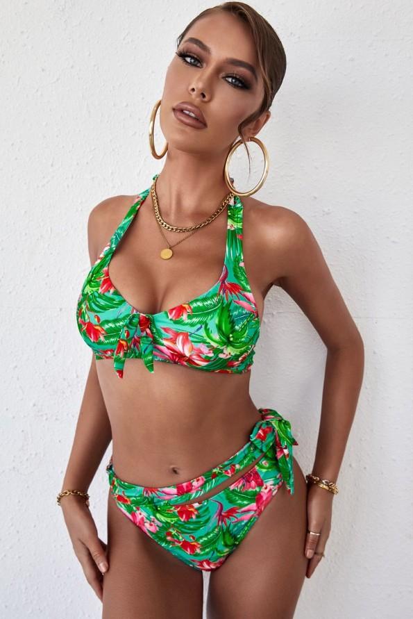 Večbarvni komplet bikini s cvetličnim potiskom Sandra