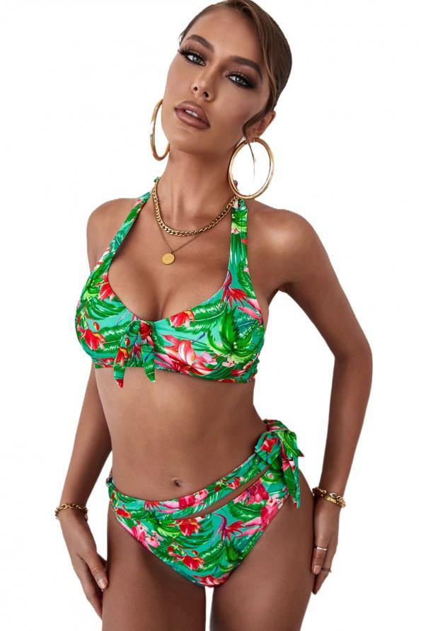 Večbarvni komplet bikini s cvetličnim potiskom Sandra