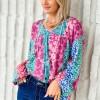 Večbarvni ohlapen pulover s cvetličnim leopardom in patchwork Rina