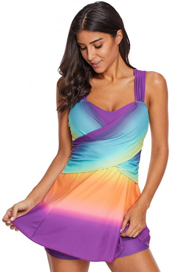 Vijolični tankini tye - dye s kratkimi hlačami Tania