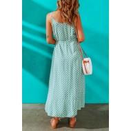 Zelena maksi obleka z V izrezom s pikčastim tiskom Joanna