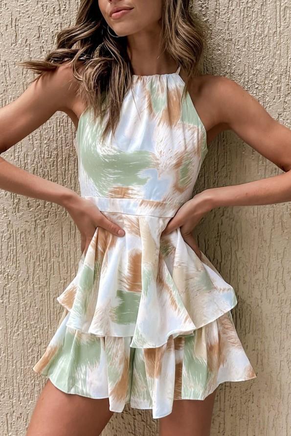 Zelena oblekica brez rokavov s prečkami in brez hrbta Rihana