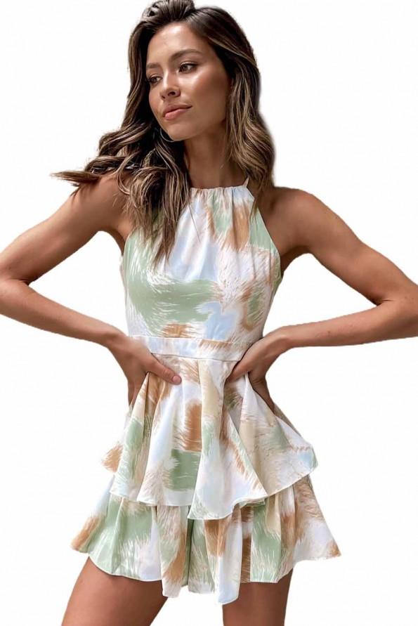 Zelena oblekica brez rokavov s prečkami in brez hrbta Rihana