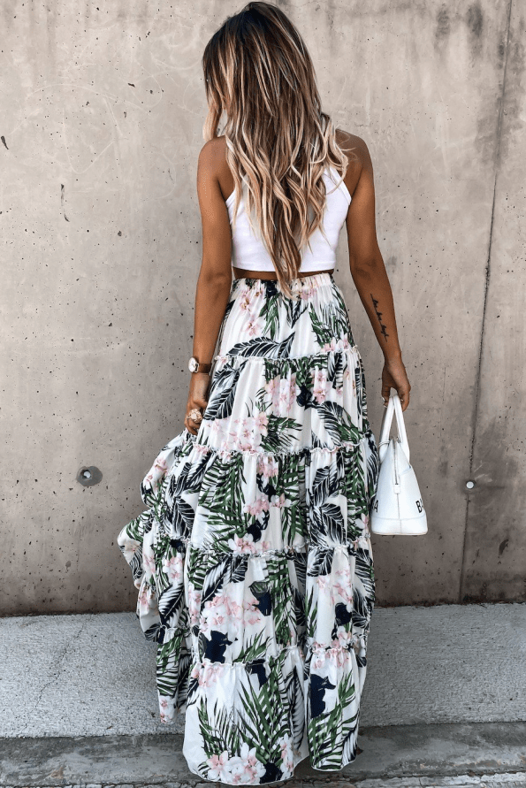 Zeleno visoko krilo s tropskim cvetličnim tiskom julianna