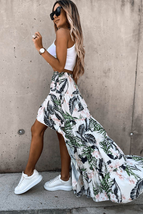 Zeleno visoko krilo s tropskim cvetličnim tiskom julianna