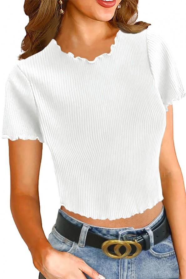 Bel crop top Amiyah z rebrastimi robovi