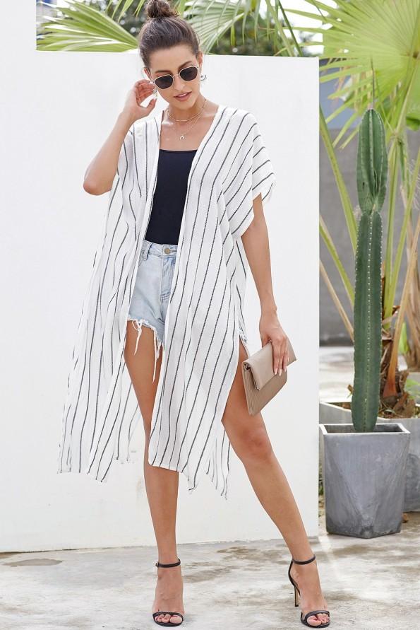 Bel kimono Jocelyn s črtami