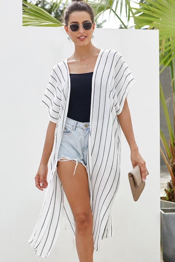 Bel kimono Jocelyn s črtami