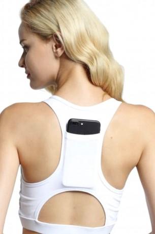 Bel športni modrček Demi z žepom na hrbtni strani