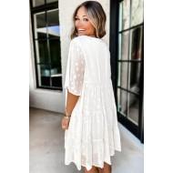 Bela babydoll obleka Dolly z V izrezom