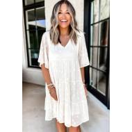 Bela babydoll obleka Dolly z V izrezom