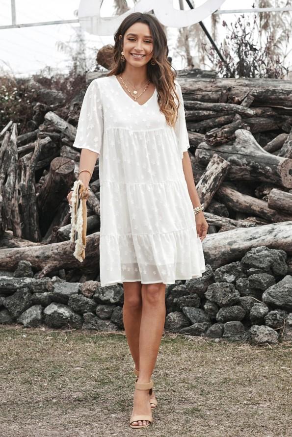 Bela babydoll obleka Dolly z V izrezom