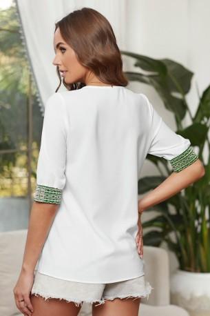 Bela bluza Jacqueline s srednje dolgimi rokavi