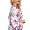 Bela bluza Teresa s cvetličnimi vzorci in kimono rokavi