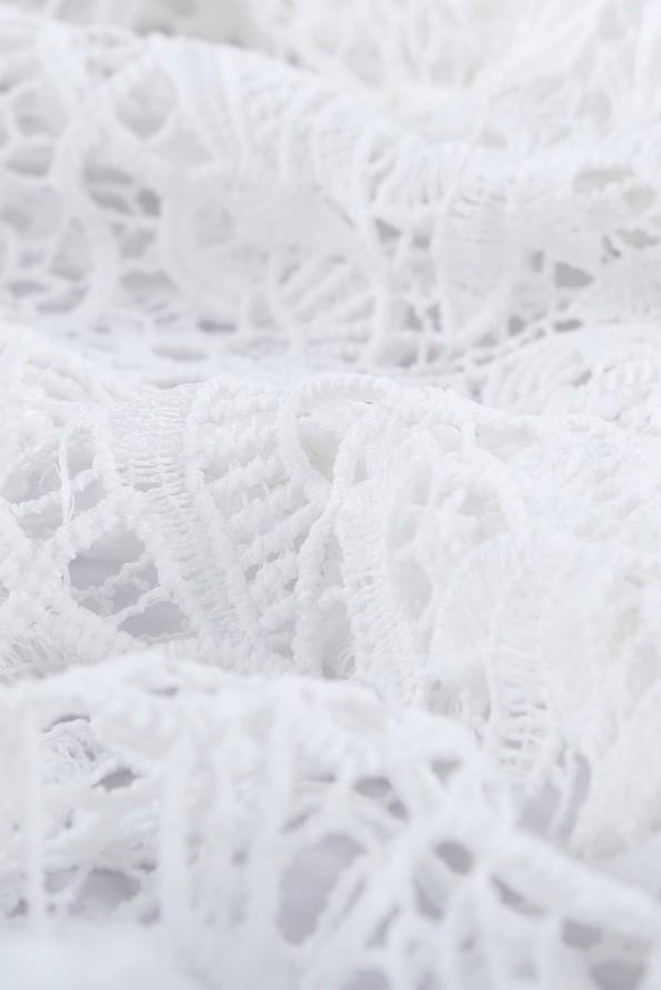 Bela čipkasta poročna obleka Jazmine z V izrezom