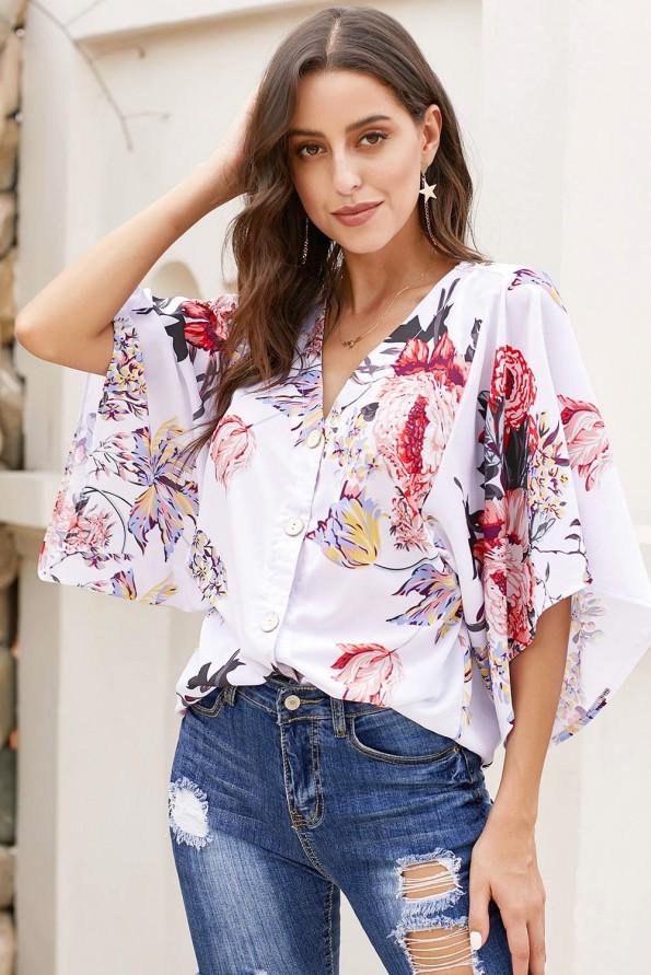 Bela cvetlična kimono majica Yara