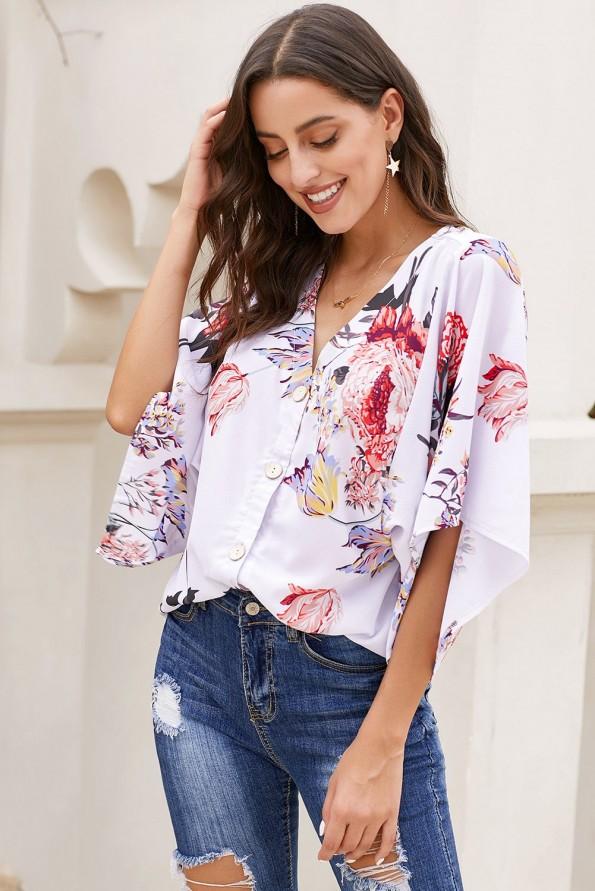 Bela cvetlična kimono majica Yara