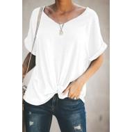 Bela kratka majica Fernanda z vozlom