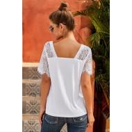 Bela kratka majica Vienna s čipkastimi rokavi