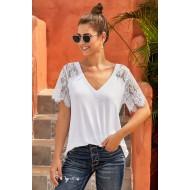Bela kratka majica Vienna s čipkastimi rokavi