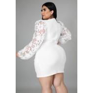 Bela obleka z izrezanimi cvetličnimi rokavi Noah