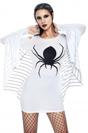 Bela tunika obleka Liana s potiskom pajka