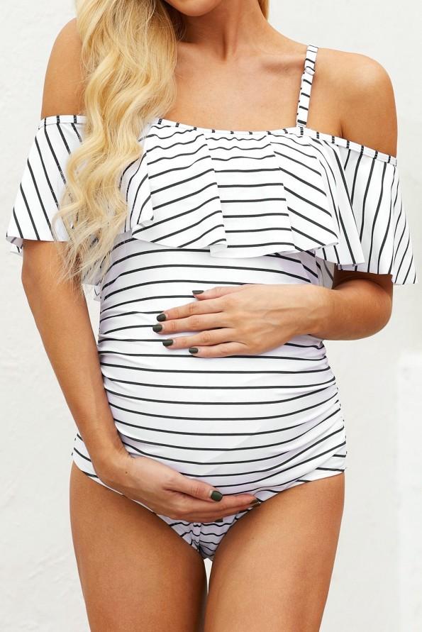 Bele črtaste kopalke Jazmine za nosečnice