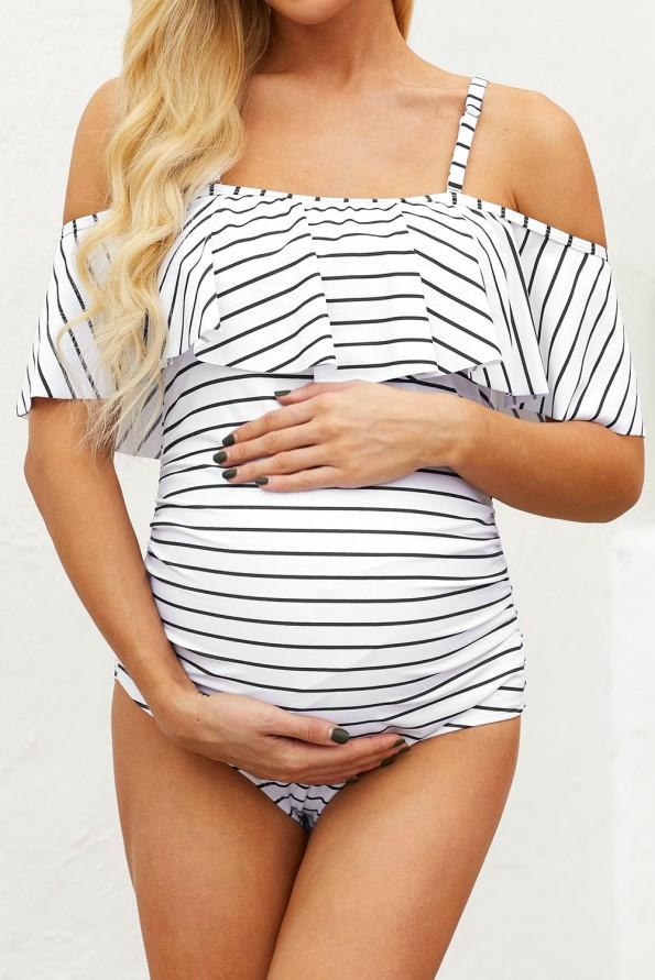 Bele črtaste kopalke Jazmine za nosečnice