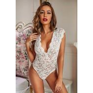 Beli čipkasti seksi bodi s hrbtnim vratom Estelle