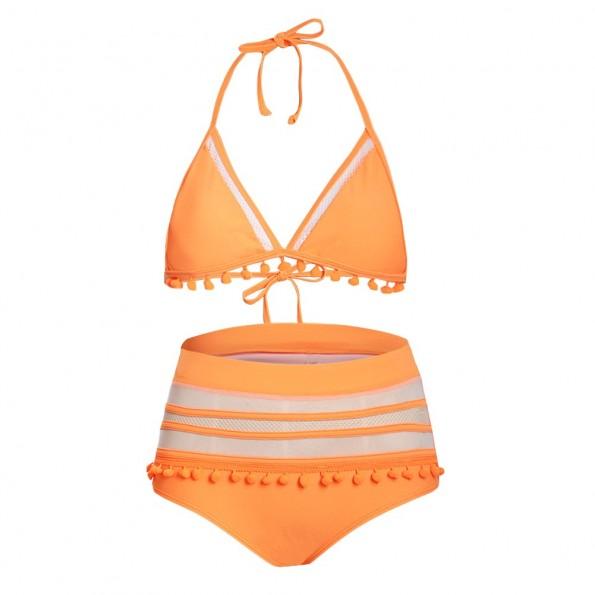 Bikini Serena z visokim pasom in pom pom okraski