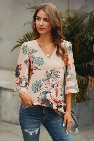 Bluza Ari marelične barve s prosojnimi trakovi na rokavih